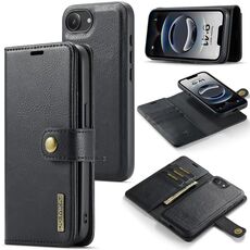 Custodia per telefono in pelle magnetica staccabile con texture Crazy Horse DG.MING per iPhone 16e (nera)