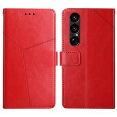 Custodia a libro in pelle con motivo a Y per Sony Xperia 1 VII (rossa)
