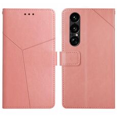 Custodia a libro in pelle con motivo a Y per Sony Xperia 1 VII (rosa)