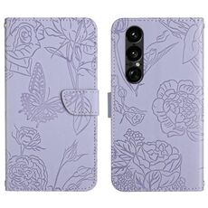 Custodia a libro in pelle con motivo a farfalla per Sony Xperia 1 VII HT03 (viola)