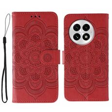 Custodia in pelle con motivo a rilievo Sun Mandala per OnePlus 13 (rosso)
