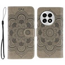 Custodia in pelle con motivo a rilievo Sun Mandala per OnePlus 13 (grigio)