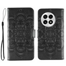 Custodia in pelle con motivo a rilievo Sun Mandala per OnePlus 13 (nera)