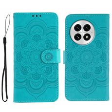 Custodia in pelle con motivo a rilievo Sun Mandala per OnePlus 13 (blu)