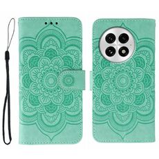 Custodia in pelle con motivo a rilievo Sun Mandala per OnePlus 13 (verde)