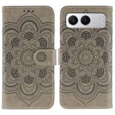 Custodia in pelle con motivo a rilievo Sun Mandala per OnePlus Nord 4 (grigio)