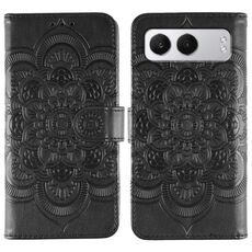 Custodia in pelle con motivo a rilievo Sun Mandala per OnePlus Nord 4 (nera)
