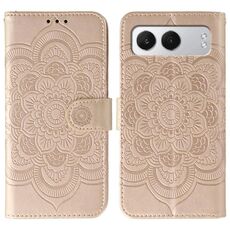 Custodia in pelle con motivo a rilievo Sun Mandala per OnePlus Nord 4 (oro rosa)