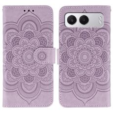 Custodia in pelle per OnePlus Nord 4 con motivo a rilievo Sun Mandala (viola)