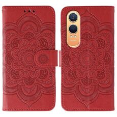 Custodia in pelle per OnePlus Nord CE4 Lite con motivo a rilievo Mandala Sun Global (rosso)