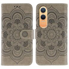 Custodia in pelle con motivo in rilievo Mandala Sun Global per OnePlus Nord CE4 Lite (grigio)