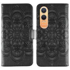 Custodia in pelle per OnePlus Nord CE4 Lite con motivo a rilievo Mandala Sun Global (nero)