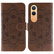 Custodia in pelle per OnePlus Nord CE4 Lite con motivo a rilievo Mandala Sun Global (marrone)