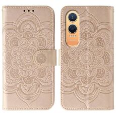 Custodia in pelle per OnePlus Nord CE4 Lite con motivo a rilievo Mandala Sun Global (oro rosa)