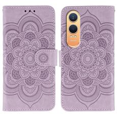Custodia in pelle per OnePlus Nord CE4 Lite con motivo a rilievo Mandala Sun Global (viola)