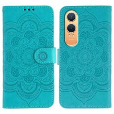 Custodia in pelle per OnePlus Nord CE4 Lite con motivo a rilievo Mandala Sun Global (blu)