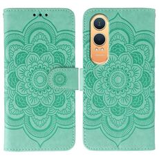 Custodia in pelle per OnePlus Nord CE4 Lite con motivo a rilievo Mandala Sun Global (verde)