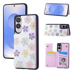 Custodia antifurto RFID con doppia fibbia stampata per Samsung Galaxy S25 Edge 5G (fiori in fiore)
