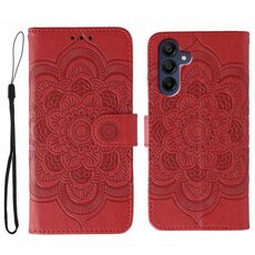 Custodia in pelle con motivo in rilievo Mandala solare per Samsung Galaxy A16/A26 (rosso)