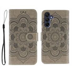 Custodia in pelle con motivo in rilievo mandala solare per Samsung Galaxy A16 / A26 (grigio)