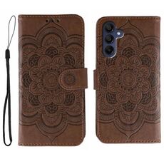 Custodia in pelle con motivo in rilievo Sun Mandala per Samsung Galaxy A16 / A26 (marrone)