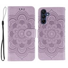Custodia in pelle per telefono con motivo in rilievo Sun Mandala per Samsung Galaxy A16 / A26 (viola)