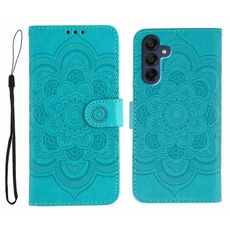 Custodia in pelle con motivo in rilievo Mandala solare per Samsung Galaxy A16/A26 (blu)