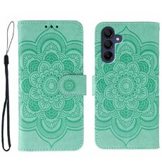 Custodia in pelle con motivo in rilievo Sun Mandala per Samsung Galaxy A16 / A26 (verde)