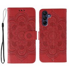 Custodia in pelle con motivo a rilievo Sun Mandala per Samsung Galaxy A25 (rosso)