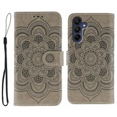 Custodia in pelle con motivo in rilievo Sun Mandala per Samsung Galaxy A25 (grigio)