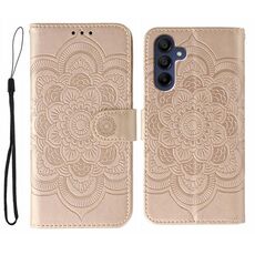 Custodia in pelle con motivo in rilievo Sun Mandala per Samsung Galaxy A25 (oro rosa)