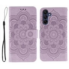 Custodia in pelle con motivo a rilievo Sun Mandala per Samsung Galaxy A25 (viola)