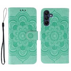 Custodia in pelle con motivo a rilievo Sun Mandala per Samsung Galaxy A25 (verde)