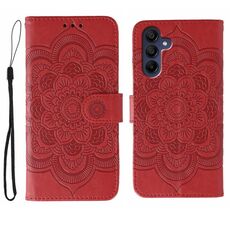 Custodia in pelle per telefono Samsung Galaxy A36 con motivo in rilievo Sun Mandala (rosso)