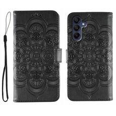 Custodia in pelle con motivo a rilievo Sun Mandala per Samsung Galaxy A36 (nera)