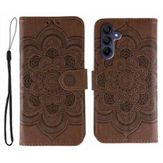 Custodia in pelle con motivo in rilievo Sun Mandala per Samsung Galaxy A36 (marrone)