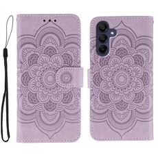 Custodia in pelle con motivo in rilievo Sun Mandala per Samsung Galaxy A36 (viola)