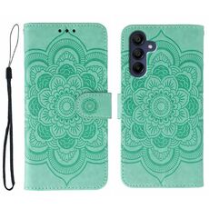 Custodia in pelle con motivo a rilievo Sun Mandala per Samsung Galaxy A36 (verde)