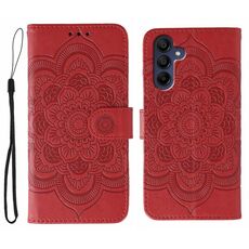 Custodia in pelle con motivo a rilievo Sun Mandala per Samsung Galaxy A56 (rosso)