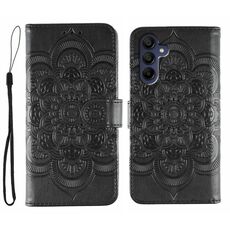 Custodia in pelle con motivo a rilievo Sun Mandala per Samsung Galaxy A56 (nera)