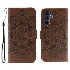Custodia in pelle con motivo in rilievo Sun Mandala per Samsung Galaxy A56 (marrone)