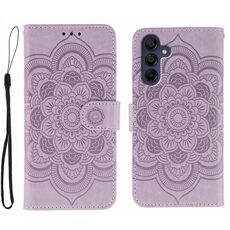 Custodia in pelle con motivo in rilievo Sun Mandala per Samsung Galaxy A56 (viola)