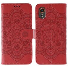 Custodia in pelle per telefono Samsung Galaxy Xcover 7 con motivo in rilievo Sun Mandala (rosso)