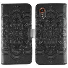 Custodia in pelle con motivo in rilievo Sun Mandala per Samsung Galaxy Xcover 7 (nera)