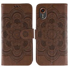 Custodia in pelle con motivo in rilievo Sun Mandala per Samsung Galaxy Xcover 7 (marrone)