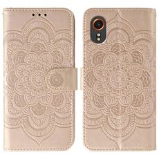 Custodia in pelle con motivo in rilievo Sun Mandala per Samsung Galaxy Xcover 7 (oro rosa)