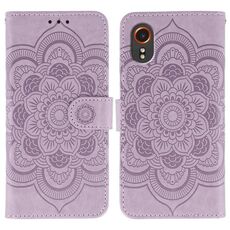 Custodia in pelle per Samsung Galaxy Xcover 7 con motivo a rilievo Sun Mandala (viola)