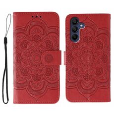 Custodia in pelle con motivo a rilievo Sun Mandala per Samsung Galaxy S25+ / S24+ 5G (rosso)