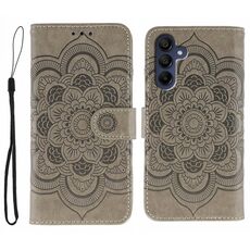 Custodia in pelle con motivo in rilievo Sun Mandala per Samsung Galaxy S25+ / S24+ 5G (grigio)