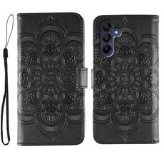 Custodia in pelle con motivo in rilievo Sun Mandala per Samsung Galaxy S25+ / S24+ 5G (nera)